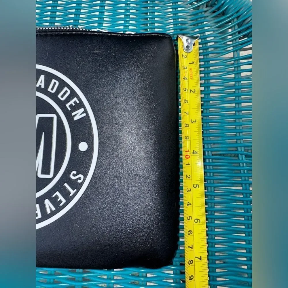 Steve Madden Black Round Logo Zip Clutch